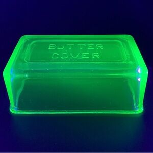 Uranium Depression Glass BUTTER COVER Lid  6" x 3.75 x 2.25" Vintage-READ